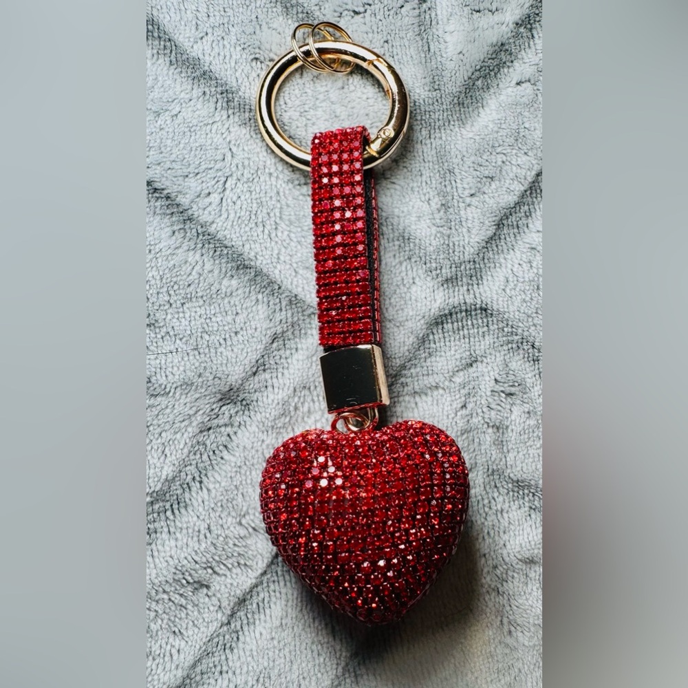 Ruby Red Rhinestone Heart Keychain Charm